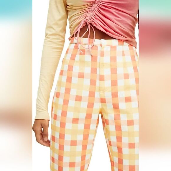 NWT Free People Women’s She's All That Plaid Crop High Waist Pants in Multi Comb - Picture 13 of 16